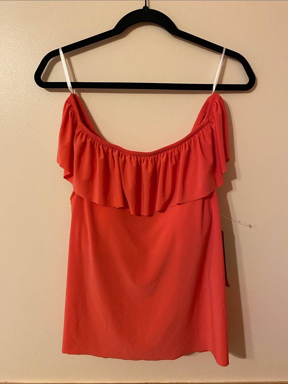 Magic Suit Coral Off Shoulder Ruffle Swimsuit/Tankini Top Size 8